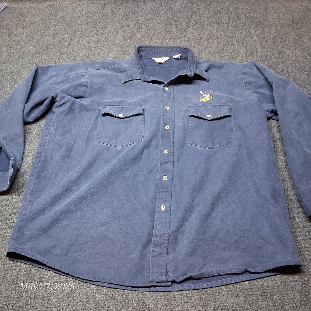 VTG Winter Run Chamois Cloth Flannel Shirt Size XL Blue Buck Embroidered